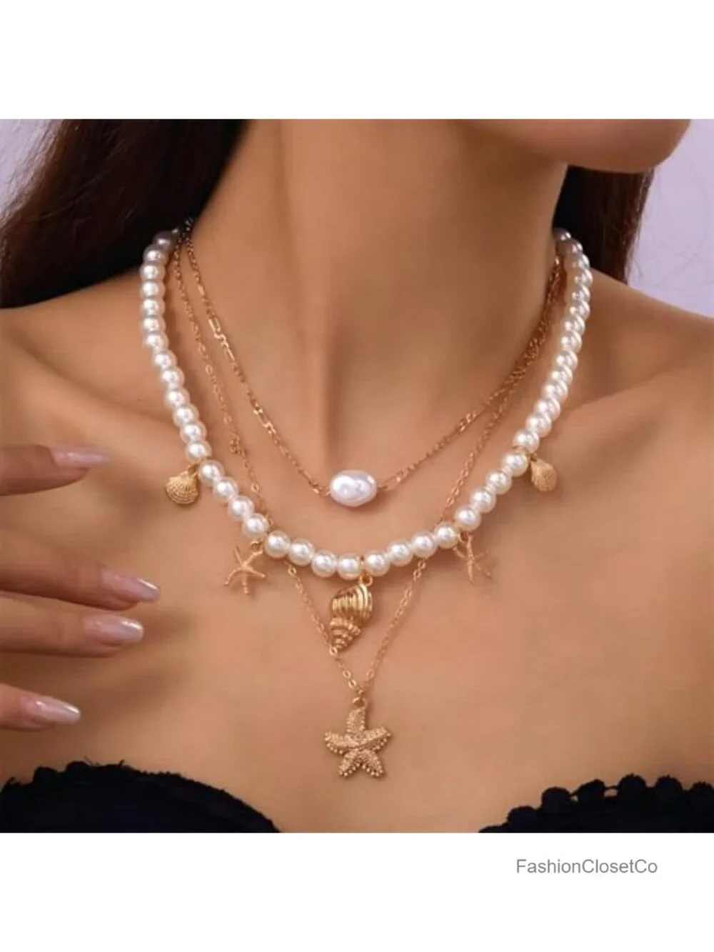 14k Gold Plated Boho Layered Shell Pendant Necklace, Dainty Coastal Summer